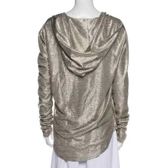 Balmain Silver Metallic Draped Hooded Top – Size M (US 8 / FR 40)